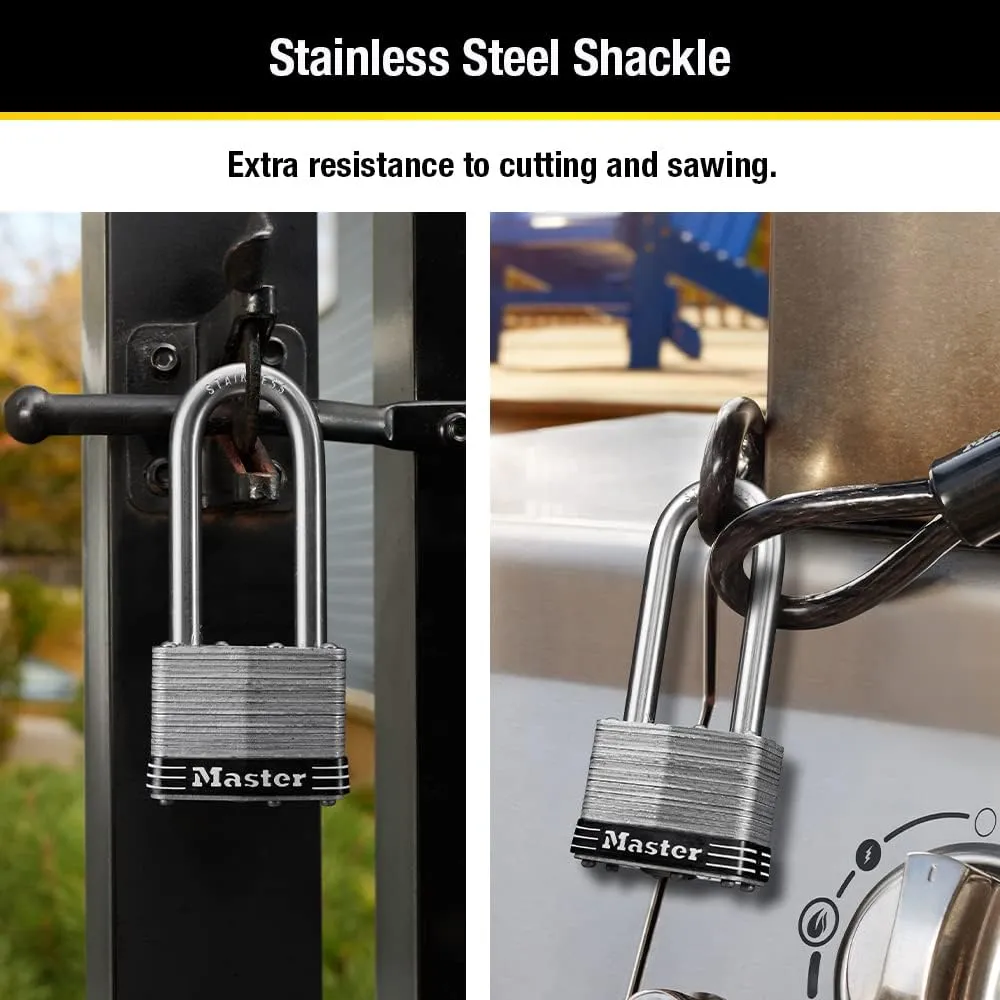 Master Lock 5SSTLJ Stainless Steel Outdoor Padlock with Key, 2 Pack Keyed-Alike, Silver