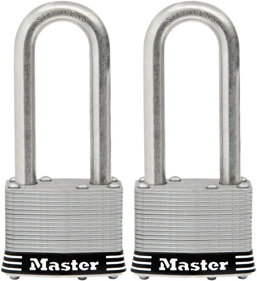 Master Lock 5SSTLJ Stainless Steel Outdoor Padlock with Key, 2 Pack Keyed-Alike, Silver