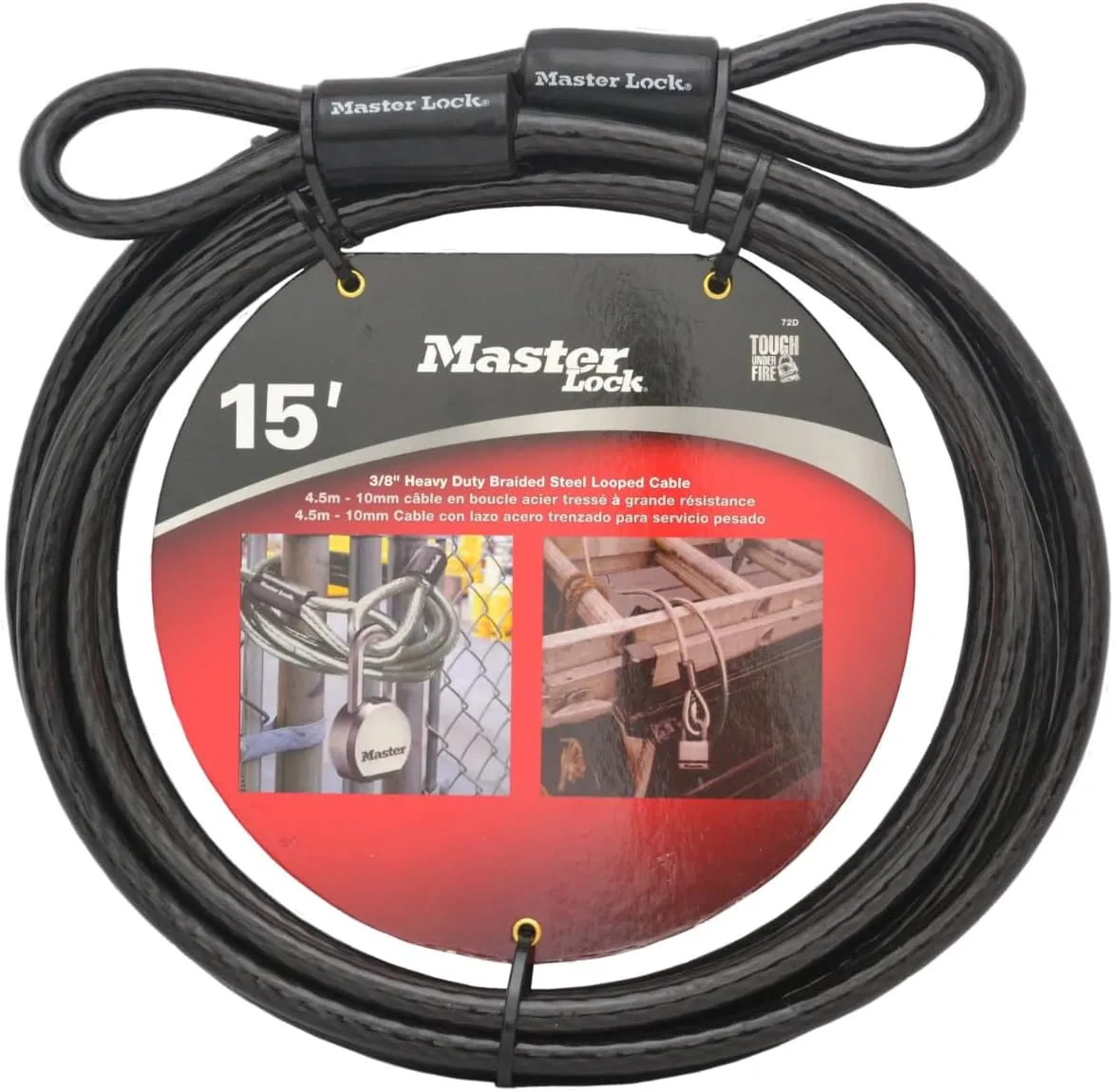 Master Lock 72DPF Steel Cable with Looped Ends, 15 ft. Long, 1 Pack, Black