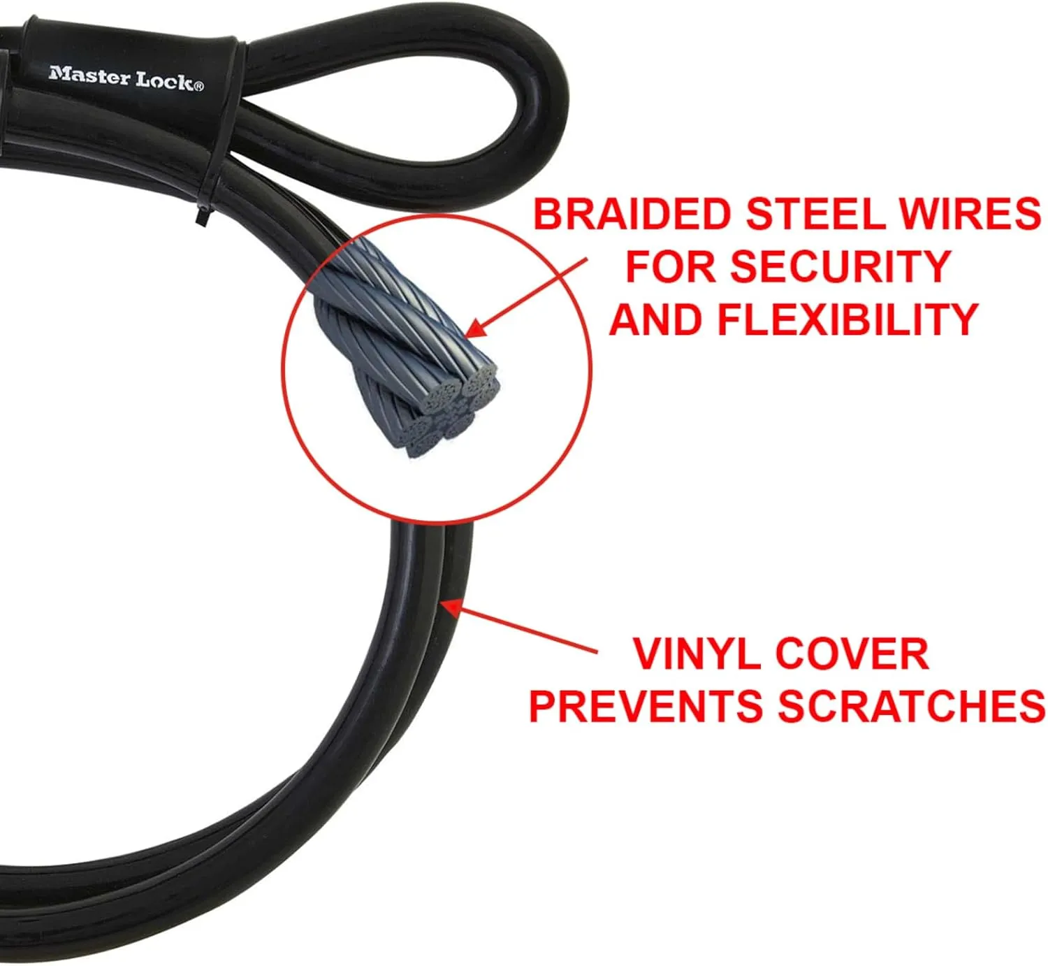 Master Lock 72DPF Steel Cable with Looped Ends, 15 ft. Long, 1 Pack, Black