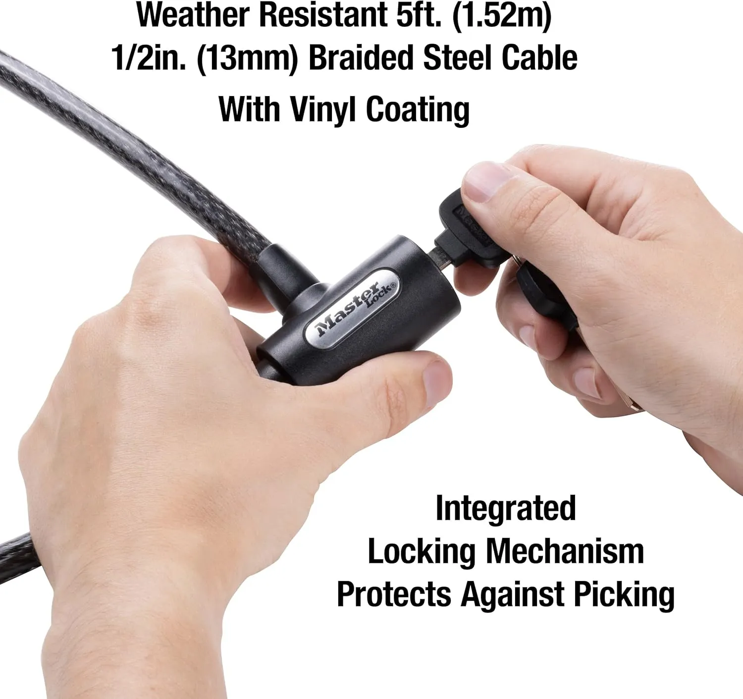 Master Lock 8364DCC Cable Bike Lock with Key, 5 ft. Long, Black
