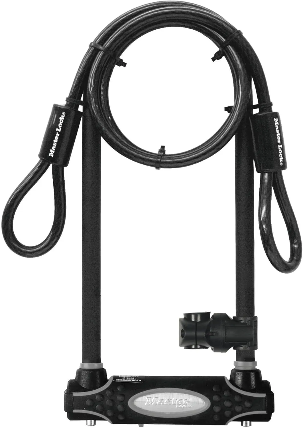 Master Lock Black Heavy Duty Outdoor U-Lock with Looped End Cable with 2 Keys, Anti-Theft Bike Lock with Extended Shackle Length for Motorcycles, Electric Scooters, with 2 Keys, 8285EC