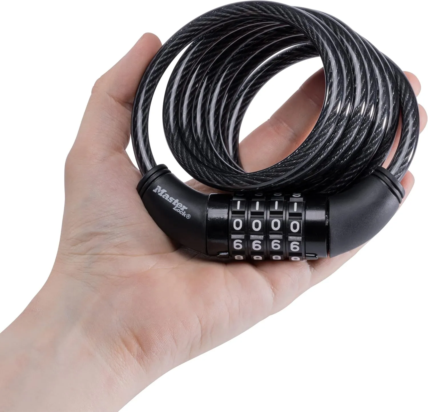 Master Lock Black Set Your Own Combination Bike Lock, Metal Cable Lock has a Weather Resistant Vinyl Coating for Outdoor Equipment, Bicycles, 6 Feet Long, 8114D
