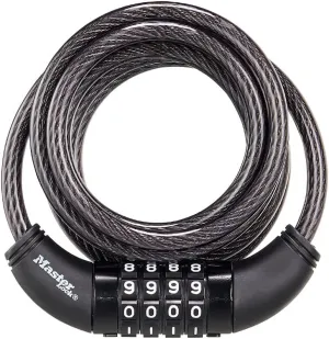 Master Lock Black Set Your Own Combination Bike Lock, Metal Cable Lock has a Weather Resistant Vinyl Coating for Outdoor Equipment, Bicycles, 6 Feet Long, 8114D