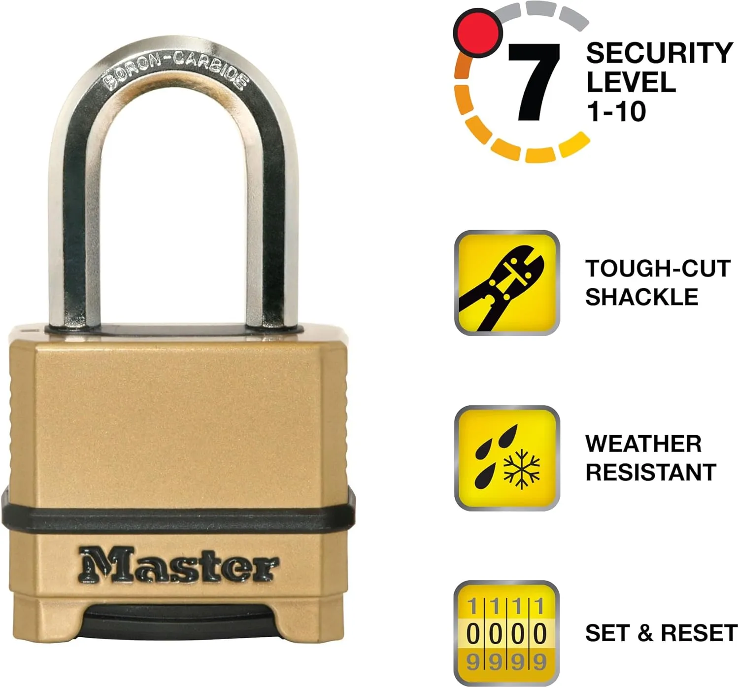 Master Lock Combination Lock, Heavy Duty Weatherproof Padlock, Resettable For Outdoor Use, Brass Finish, M175XDLF