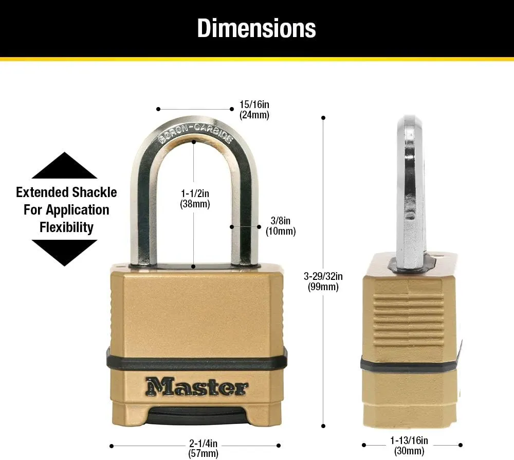 Master Lock Combination Lock, Heavy Duty Weatherproof Padlock, Resettable For Outdoor Use, Brass Finish, M175XDLF