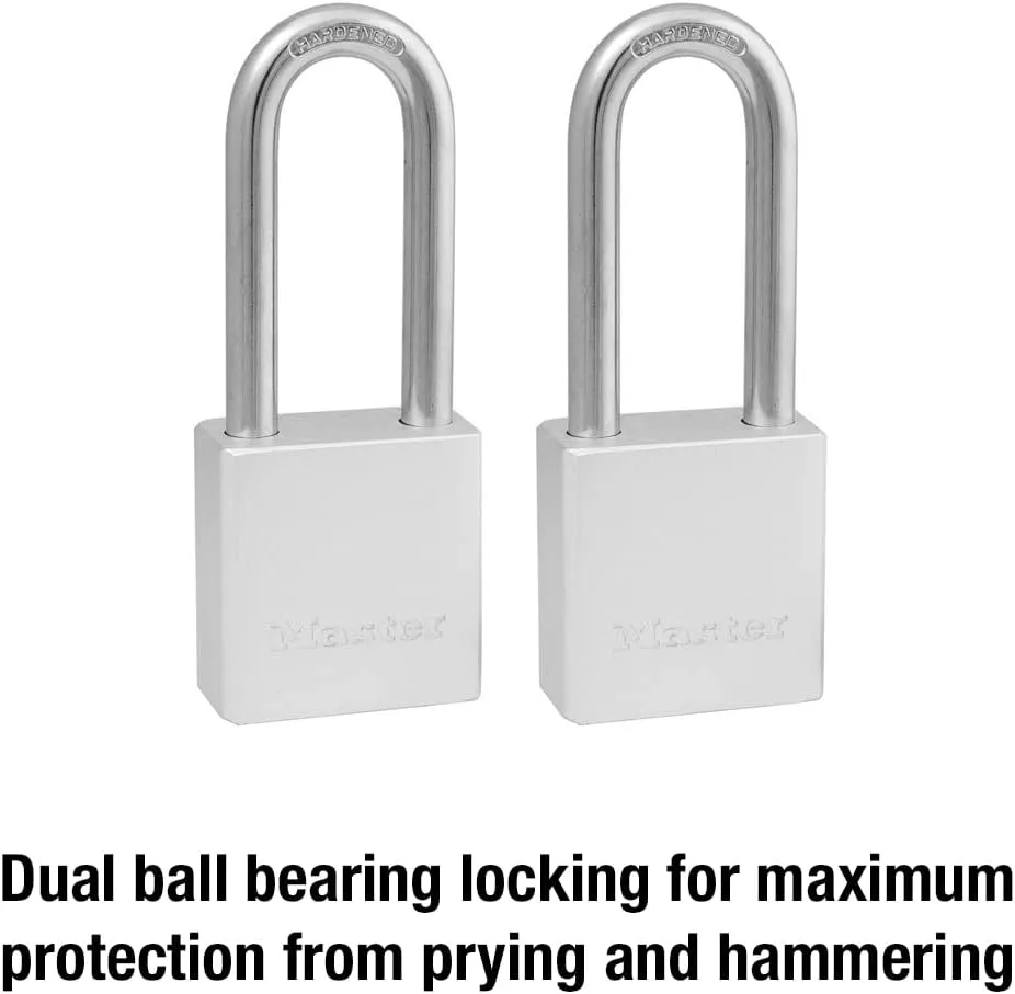 Master Lock Heavy Duty Solid Aluminum Padlock, Key Retaining Lock for Outdoor Use, 2in. Extended Shackle, Keyed Alike Padlocks, 2 Pack, 570TLH Silver