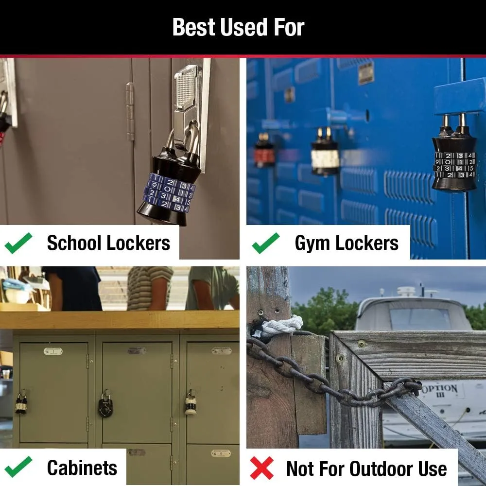 Master Lock Locker Lock Set Your Own Combination Padlock, 3 Pack, Colors May Vary, 1535EC3