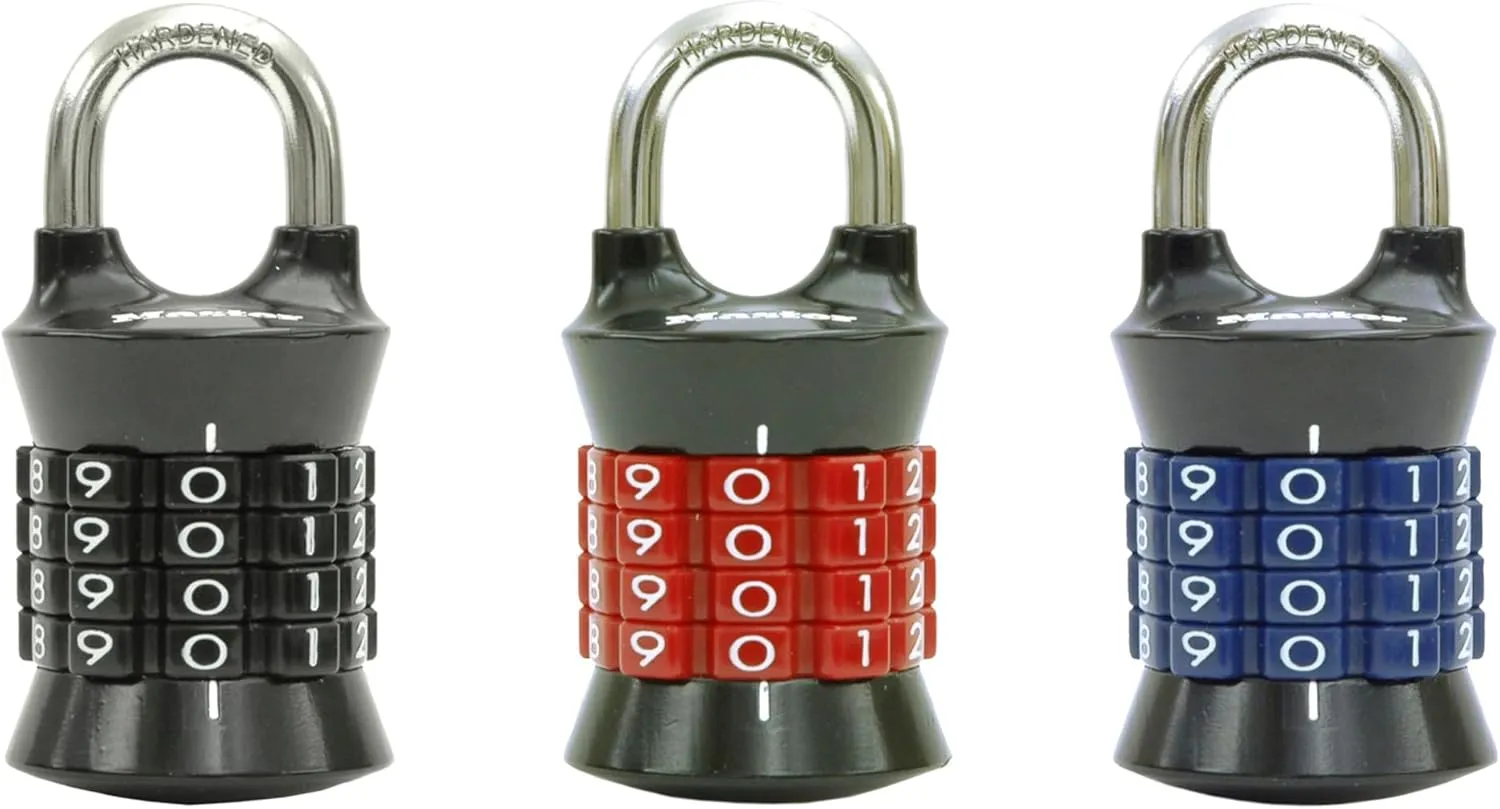 Master Lock Locker Lock Set Your Own Combination Padlock, 3 Pack, Colors May Vary, 1535EC3