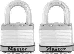 Master Lock M5XT Magnum Heavy Duty Outdoor Padlock with Key, 2 Pack Keyed-Alike, Silver