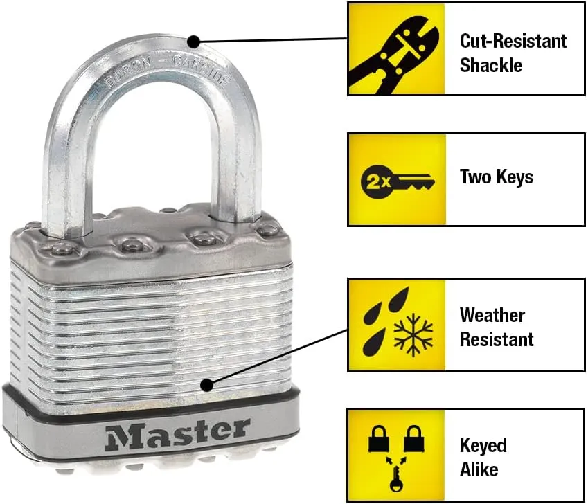 Master Lock M5XT Magnum Heavy Duty Outdoor Padlock with Key, 2 Pack Keyed-Alike, Silver