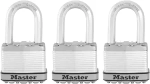 Master Lock M5XTRILF Magnum Heavy Duty Outdoor Padlock with Key, 3 Pack Keyed-Alike,Silver