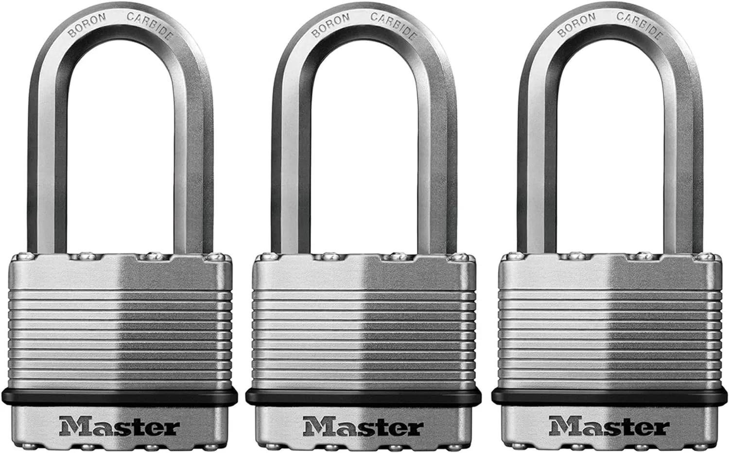Master Lock M5XTRILH Magnum Heavy Duty Outdoor Padlock with Key, 3 Pack Keyed-Alike, Silver