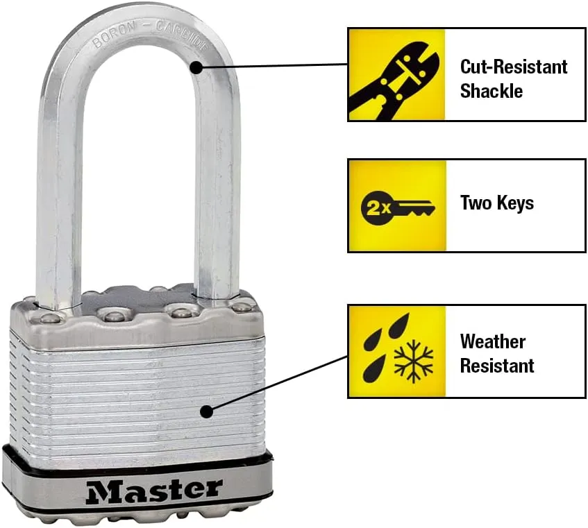 Master Lock M5XTRILH Magnum Heavy Duty Outdoor Padlock with Key, 3 Pack Keyed-Alike, Silver