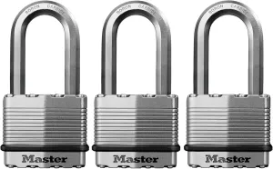 Master Lock M5XTRILH Magnum Heavy Duty Outdoor Padlock with Key, 3 Pack Keyed-Alike, Silver