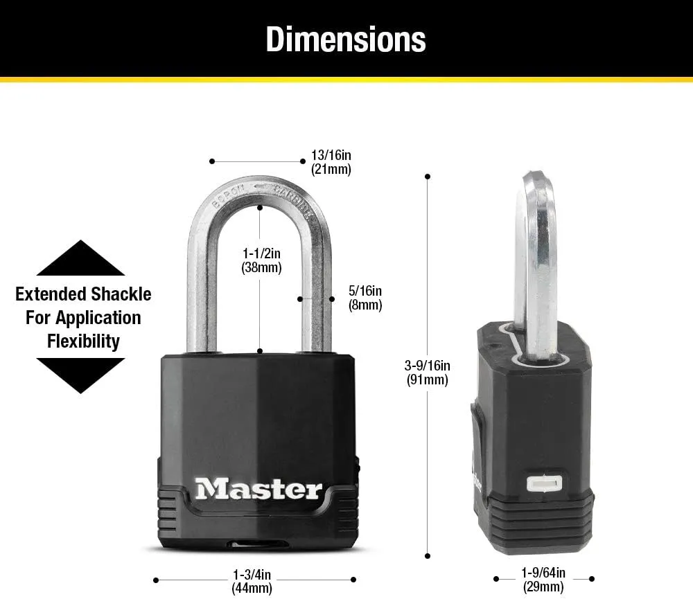 Master Lock Magnum Heavy Duty Outdoor Padlock with Key, Weather Resistant Body and Cut Resistant Shackle make Lock Perfect for Fences, Gates, Sheds, 2 Pack, M115XTLF