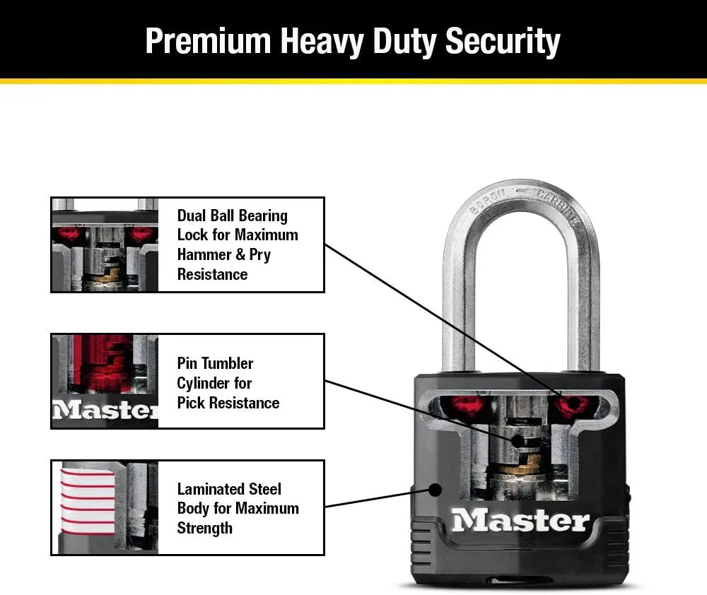 Master Lock Magnum Heavy Duty Outdoor Padlock with Key, Weather Resistant Body and Cut Resistant Shackle make Lock Perfect for Fences, Gates, Sheds, 2 Pack, M115XTLF