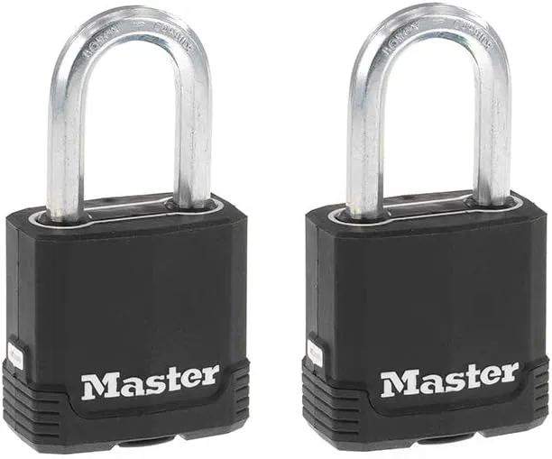 Master Lock Magnum Heavy Duty Outdoor Padlock with Key, Weather Resistant Body and Cut Resistant Shackle make Lock Perfect for Fences, Gates, Sheds, 2 Pack, M115XTLF