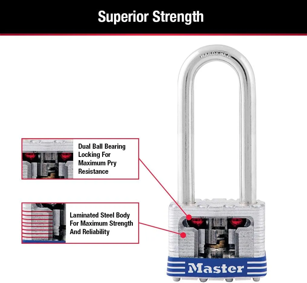 Master Lock Silver Outdoor Keyed-Alike Padlocks with Keys, Extra Long Shackle Lock for Gate, Fence, Shed, or Other Equipment, 3 Pack, 1TRILJ