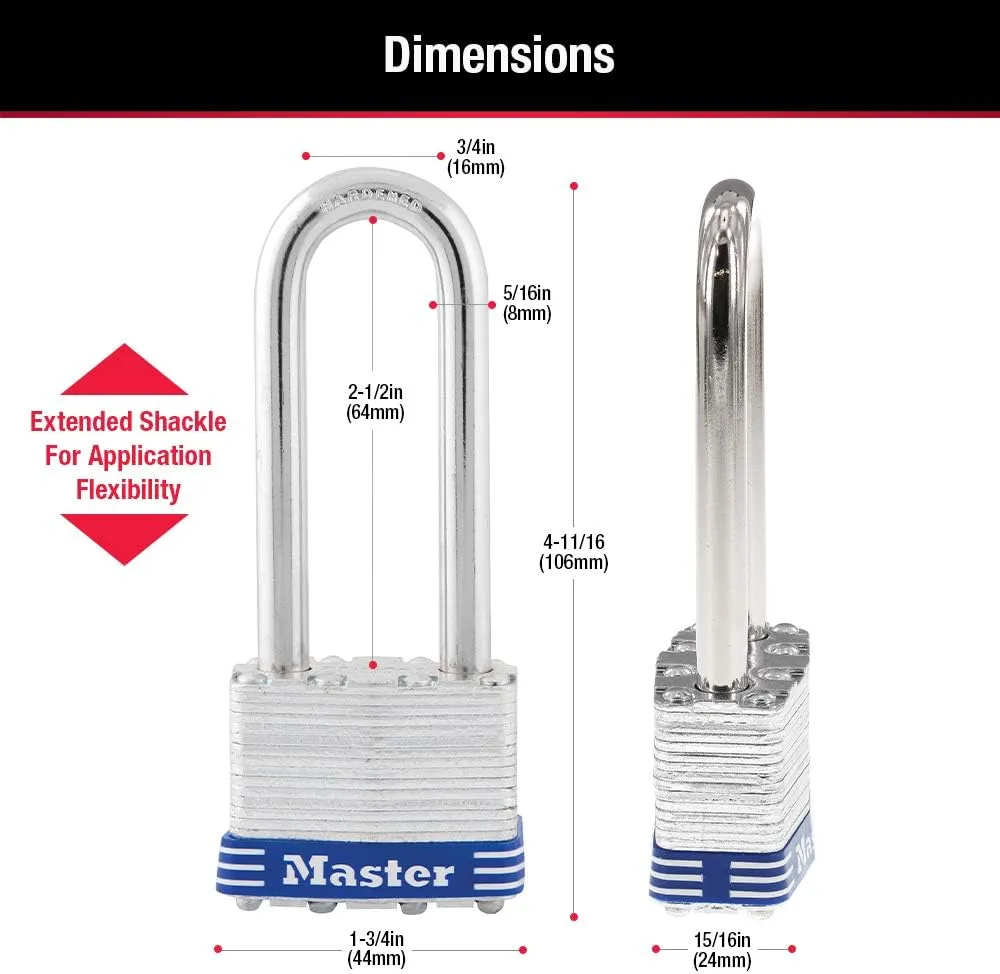 Master Lock Silver Outdoor Keyed-Alike Padlocks with Keys, Extra Long Shackle Lock for Gate, Fence, Shed, or Other Equipment, 3 Pack, 1TRILJ