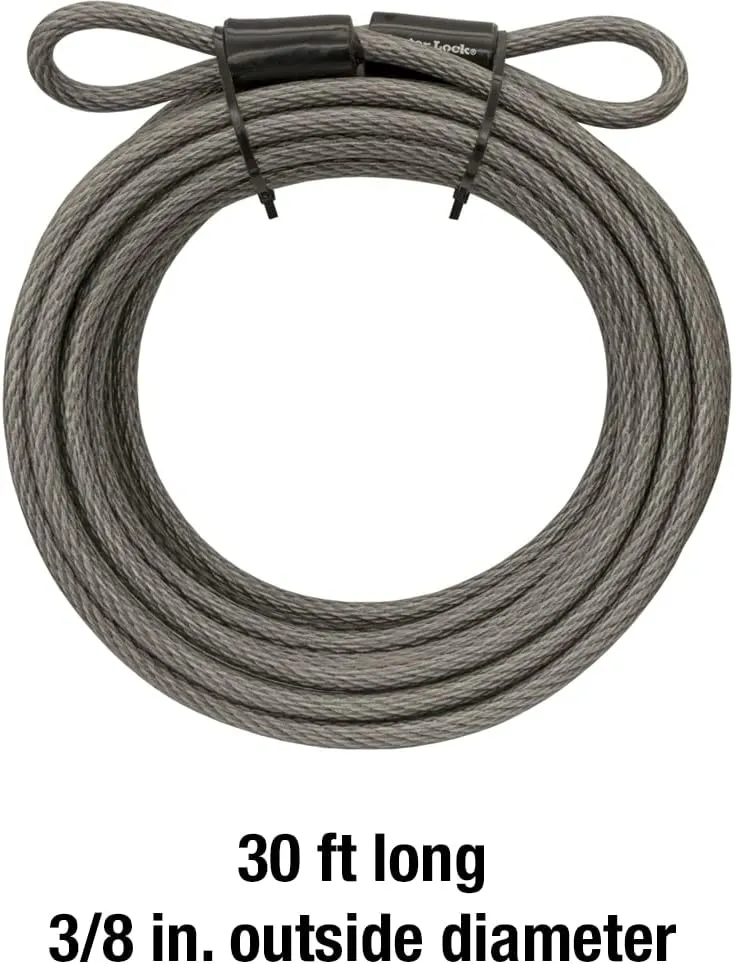 Master Lock Steel Bike Lock Cable, 30 ft. Long x 3/8 in. Diameter Vinyl Coated Cable with Looped Ends, 70DCC,Gray