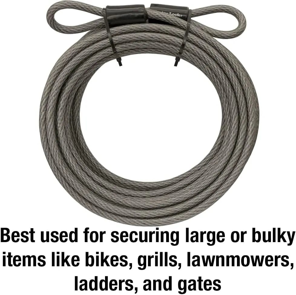 Master Lock Steel Bike Lock Cable, 30 ft. Long x 3/8 in. Diameter Vinyl Coated Cable with Looped Ends, 70DCC,Gray