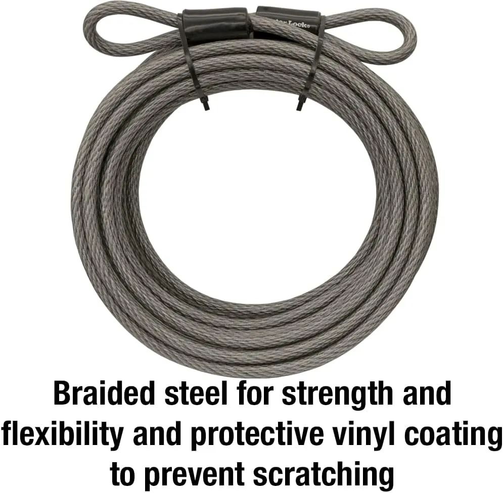 Master Lock Steel Bike Lock Cable, 30 ft. Long x 3/8 in. Diameter Vinyl Coated Cable with Looped Ends, 70DCC,Gray
