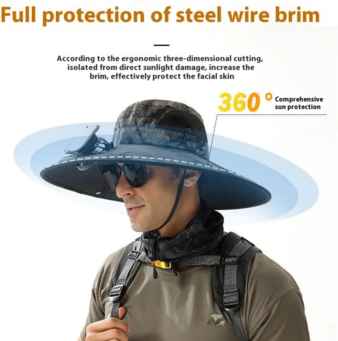 MEBAMY Solar Fan Hat Wide Brim Solar Fan Hat Outdoor Sun Hats for Men Women Fishing Hat with Removable & USB Charging Fan