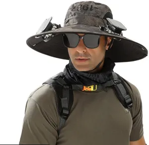 MEBAMY Solar Fan Hat Wide Brim Solar Fan Hat Outdoor Sun Hats for Men Women Fishing Hat with Removable & USB Charging Fan