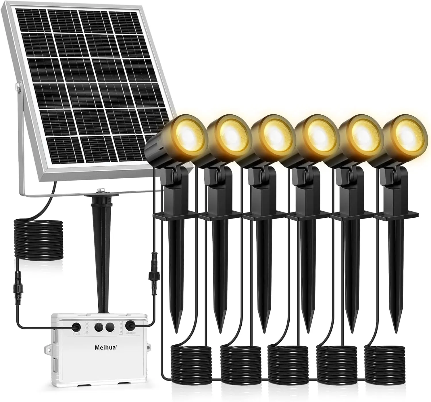 MEIHUA Solar Spot Lights Outdoor, 6 in 1 Solar Landscape Spotlights 2700K Warm White, 3 Lighting Modes & 3 Brightness, IP66 Waterproof Spotlights Outdoor Garden for Pathway Driveway Yard Tree