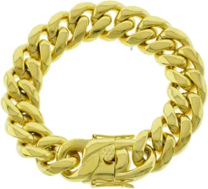 Men 14k Yellow Gold Finish Stainless Steel 6mm 8mm 10mm 12mm 14mm 16mm 18mm Thick Miami Cuban Link Curb Bracelet Triple Box Clasp Lock