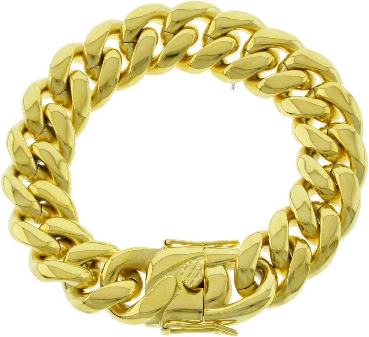 Men 14k Yellow Gold Finish Stainless Steel 6mm 8mm 10mm 12mm 14mm 16mm 18mm Thick Miami Cuban Link Curb Bracelet Triple Box Clasp Lock