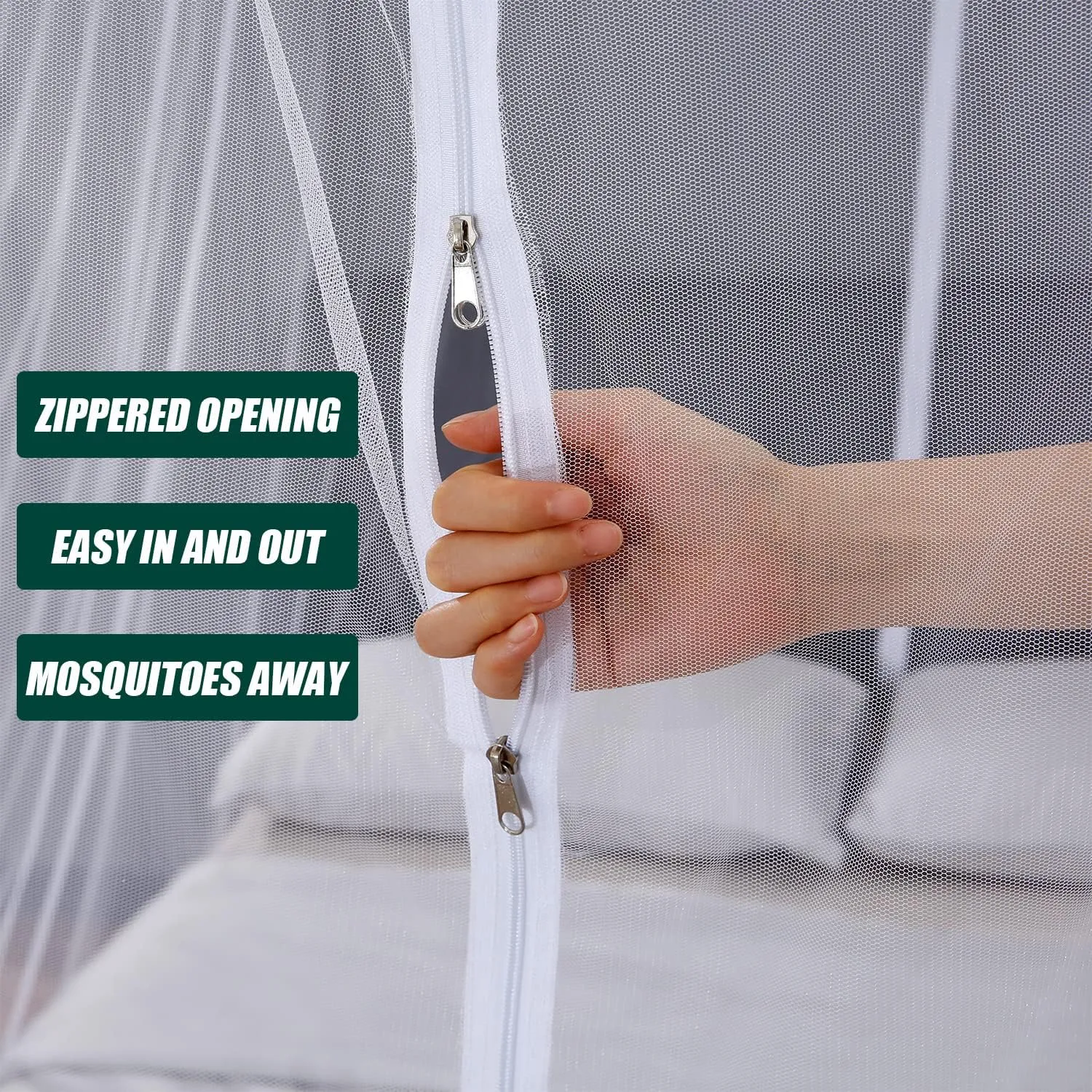 Mengersi Mosquito Net for Bed Canopy with Zipper,Canopy Bed Curtains Single Full,Queen King Size Bed,Mosquito Netting for Patio,Camping,Bug Net for Camping,White