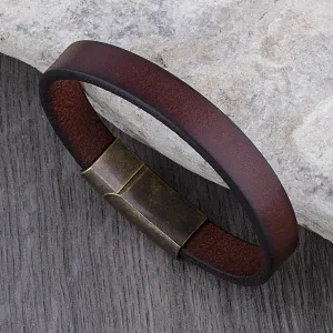Men's Brownish Red Leather Bracelet with Brass Clasp - SSLB008