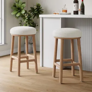 Merax 27.36" Seat Height Natural Rubber Wooden Frame Bar Stool Set of 2 for Kitchen Island, Upholstered Stool Chair for Kitchen, Dining, Small Spaces, Home Bars, Natural Beige