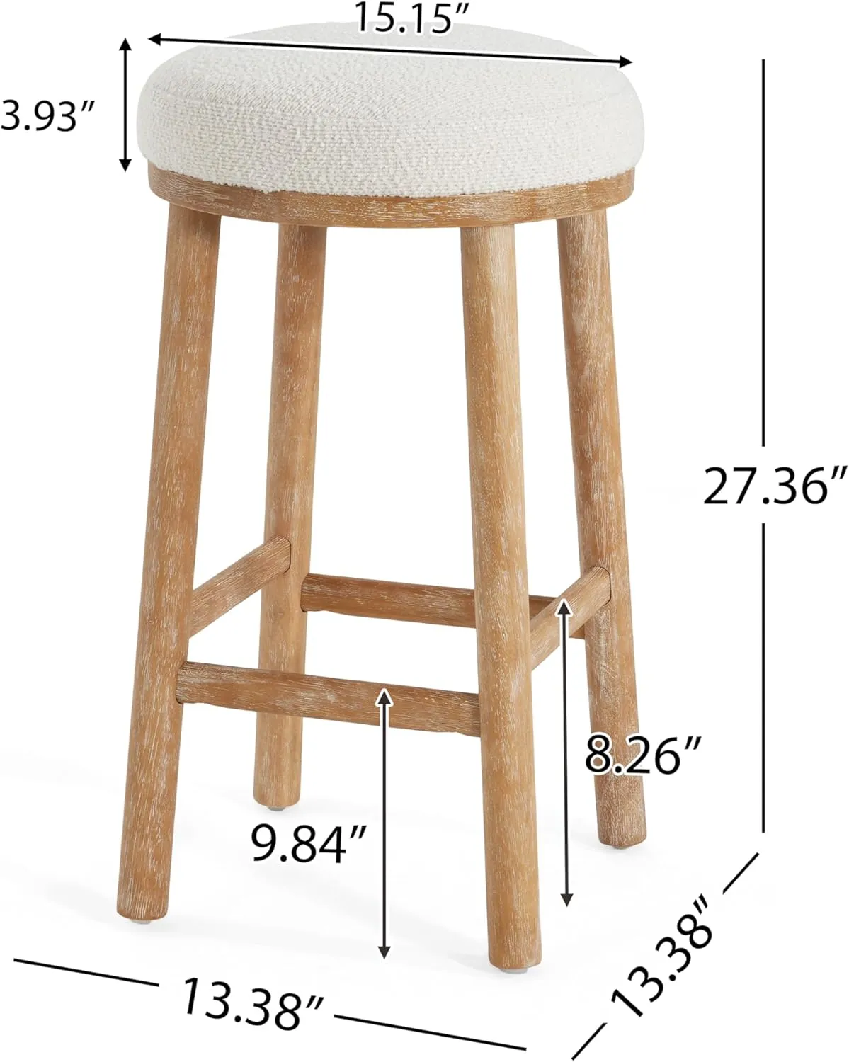 Merax 27.36" Seat Height Natural Rubber Wooden Frame Bar Stool Set of 2 for Kitchen Island, Upholstered Stool Chair for Kitchen, Dining, Small Spaces, Home Bars, Natural Beige