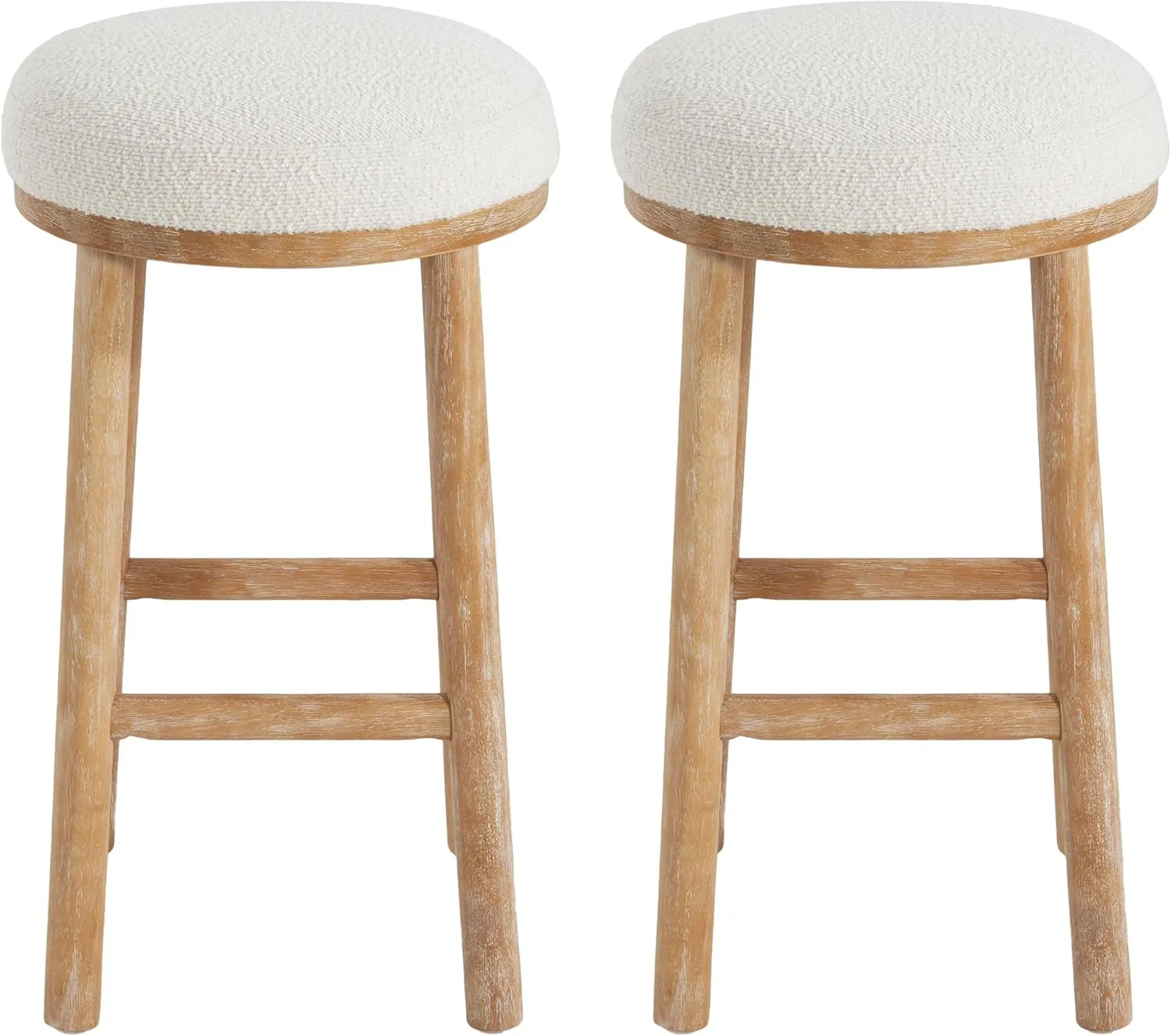 Merax 27.36" Seat Height Natural Rubber Wooden Frame Bar Stool Set of 2 for Kitchen Island, Upholstered Stool Chair for Kitchen, Dining, Small Spaces, Home Bars, Natural Beige