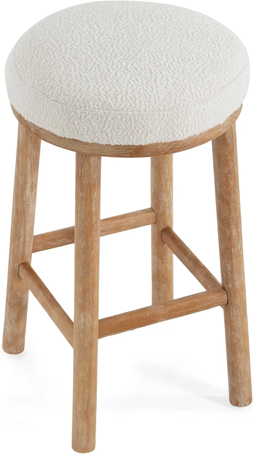 Merax 27.36" Seat Height Natural Rubber Wooden Frame Bar Stool Set of 2 for Kitchen Island, Upholstered Stool Chair for Kitchen, Dining, Small Spaces, Home Bars, Natural Beige