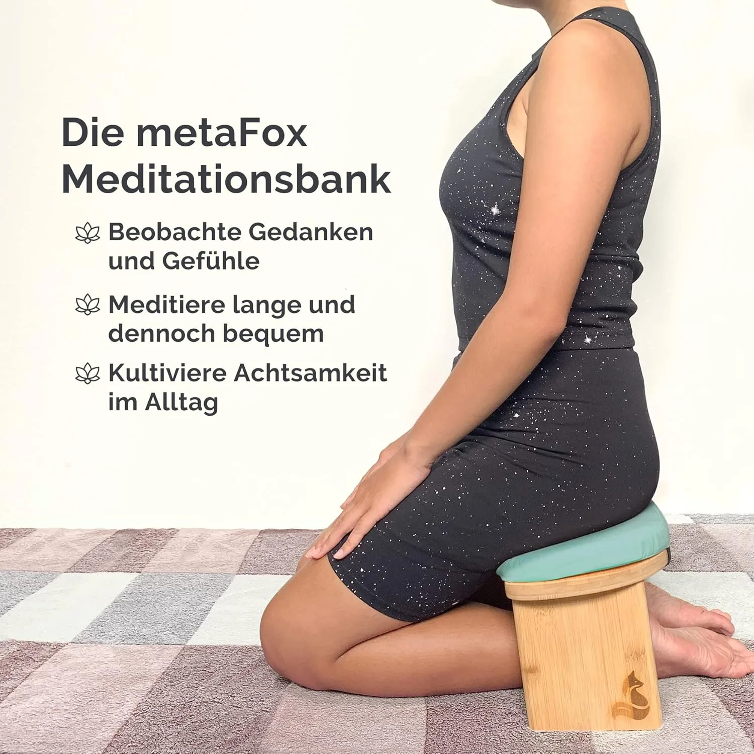 metaFox Meditation Bench | Foldable Bamboo Stool with Cushion and Carry Bag | for Your Mindfulness and Meditation Practice | Alternative to Meditation Cushion