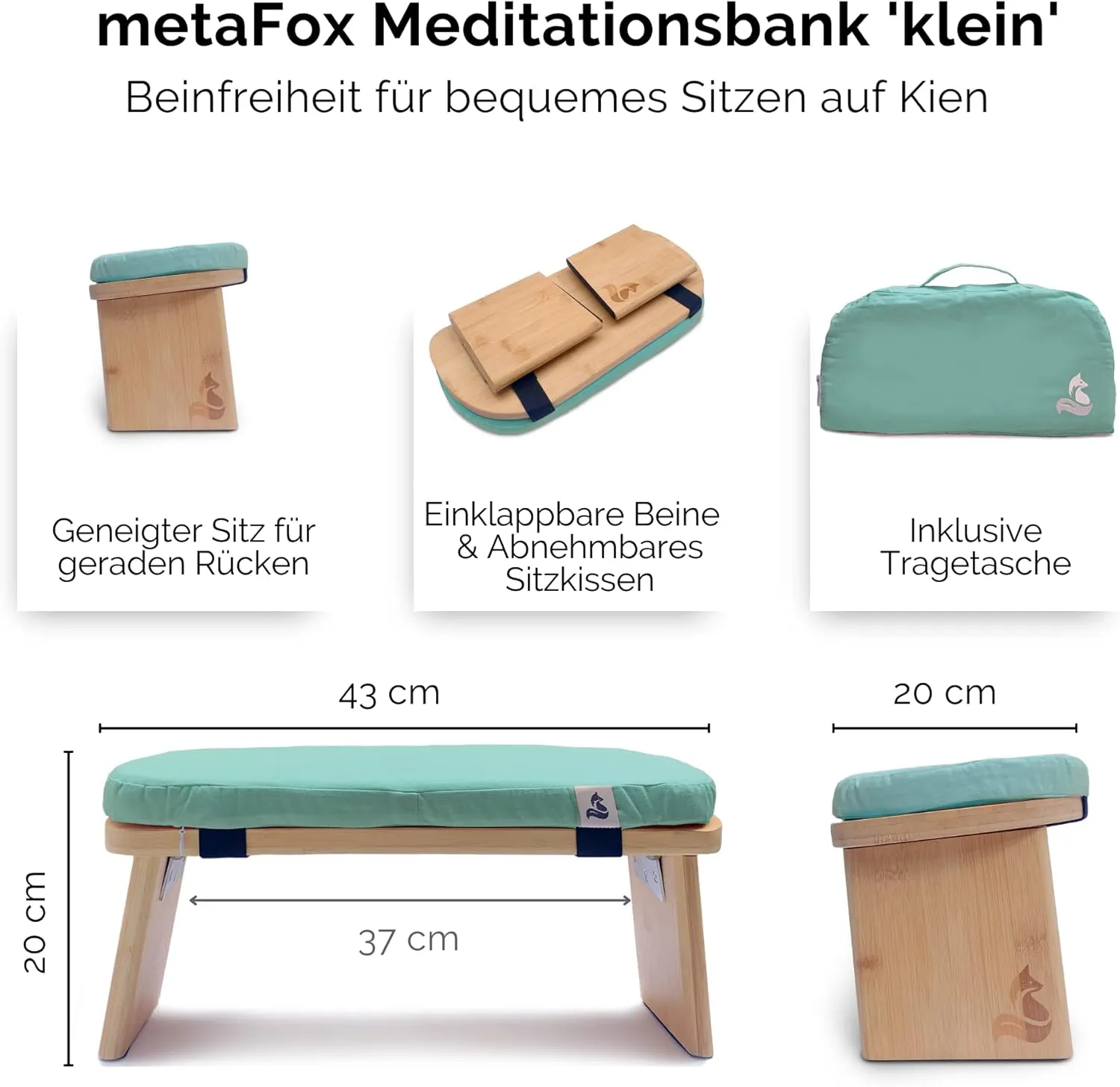 metaFox Meditation Bench | Foldable Bamboo Stool with Cushion and Carry Bag | for Your Mindfulness and Meditation Practice | Alternative to Meditation Cushion