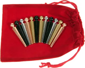 Metal Cribbage Pegs Extra Large Ball Top, Set of 12 pegs in 4 Colors, for Specialized Cribbage Boards, Soft Red Velveteen Storage Pouch