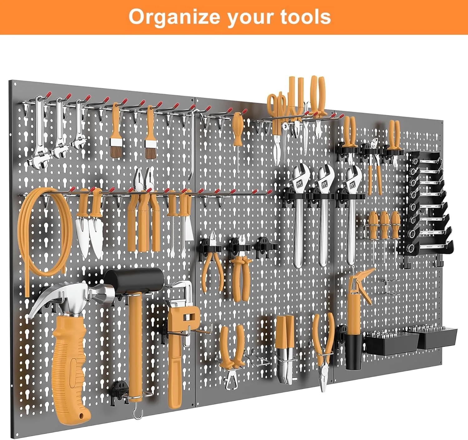 Metal Pegboard Wall Tool Organizer Board with Pegboard Hooks, 24x48in Tools Organizer Pegboard for Garage, Workbench, Peg Boards, Tool Organizer Board with Hooks(Black)