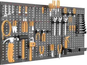 Metal Pegboard Wall Tool Organizer Board with Pegboard Hooks, 24x48in Tools Organizer Pegboard for Garage, Workbench, Peg Boards, Tool Organizer Board with Hooks(Black)