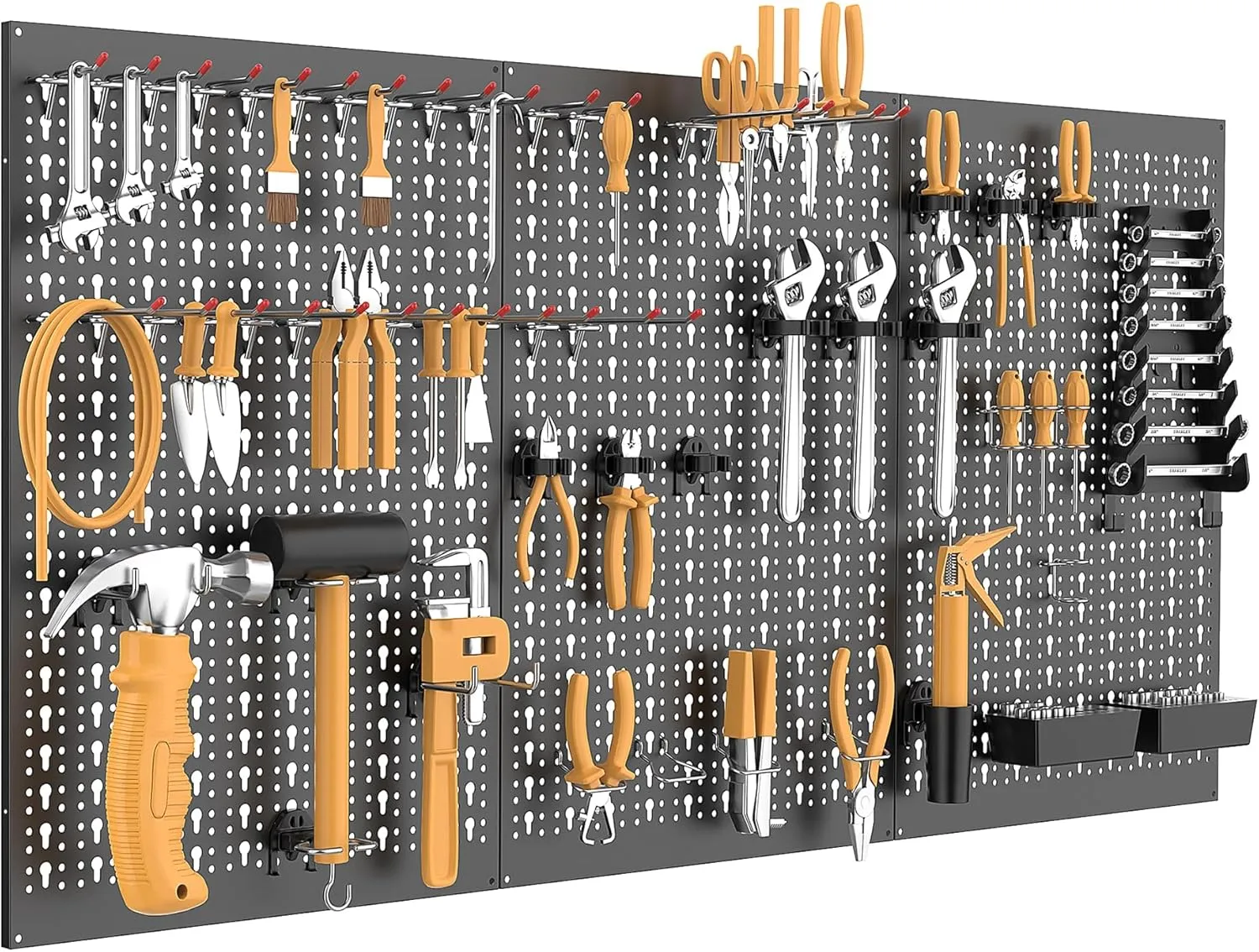Metal Pegboard Wall Tool Organizer Board with Pegboard Hooks, 24x48in Tools Organizer Pegboard for Garage, Workbench, Peg Boards, Tool Organizer Board with Hooks(Black)