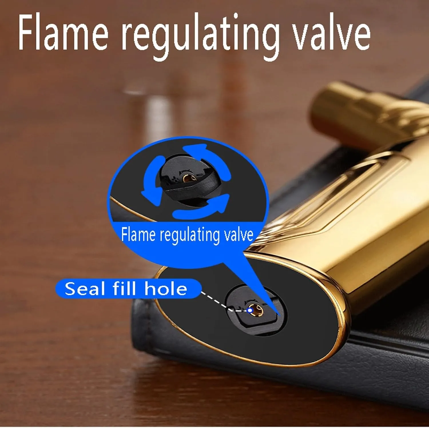 Metal Single/Triple Jet Torch Lighter, Butane Gas Filled, Safety Lock, Windproof Jet Flame, Suitable for Indoor and Outdoor use (Fuel not Included)(Gold1)