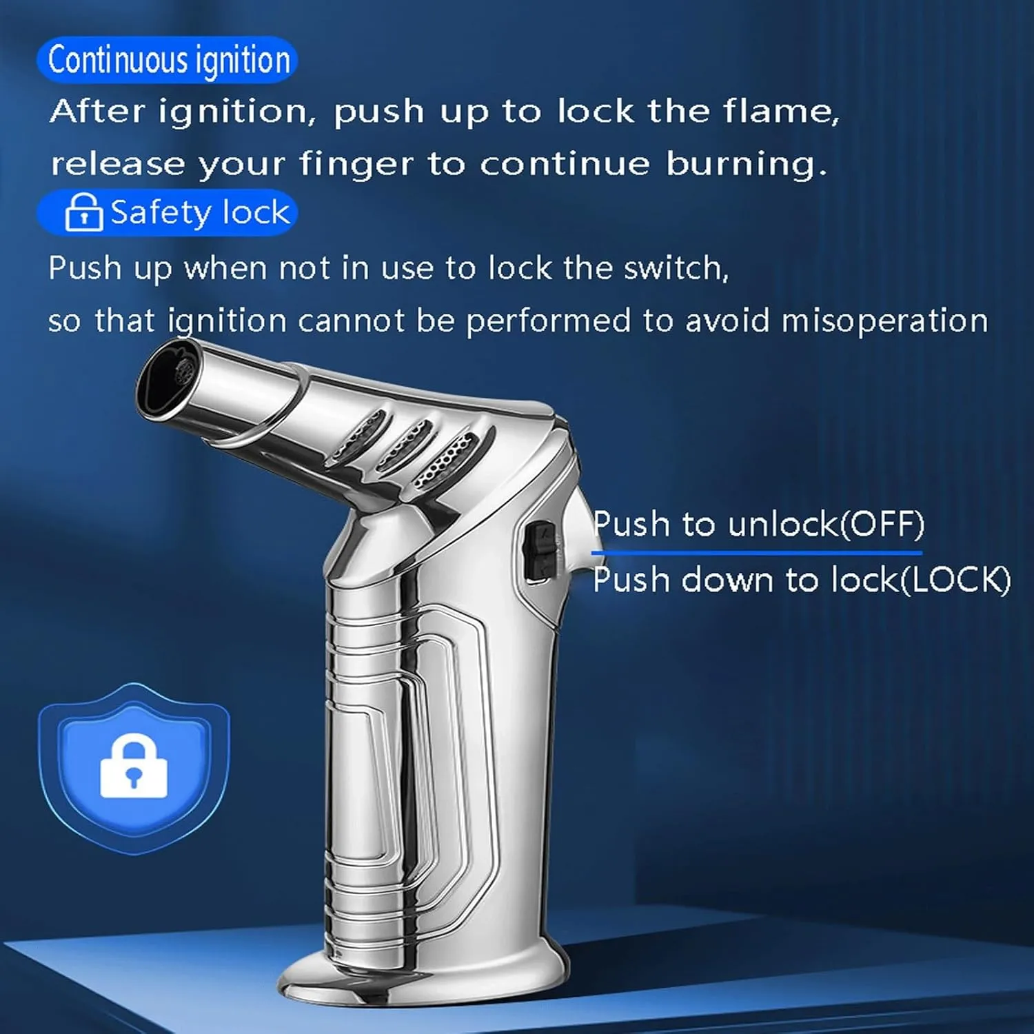 Metal Single/Triple Jet Torch Lighter, Butane Gas Filled, Safety Lock, Windproof Jet Flame, Suitable for Indoor and Outdoor use (Fuel not Included)(Gold1)
