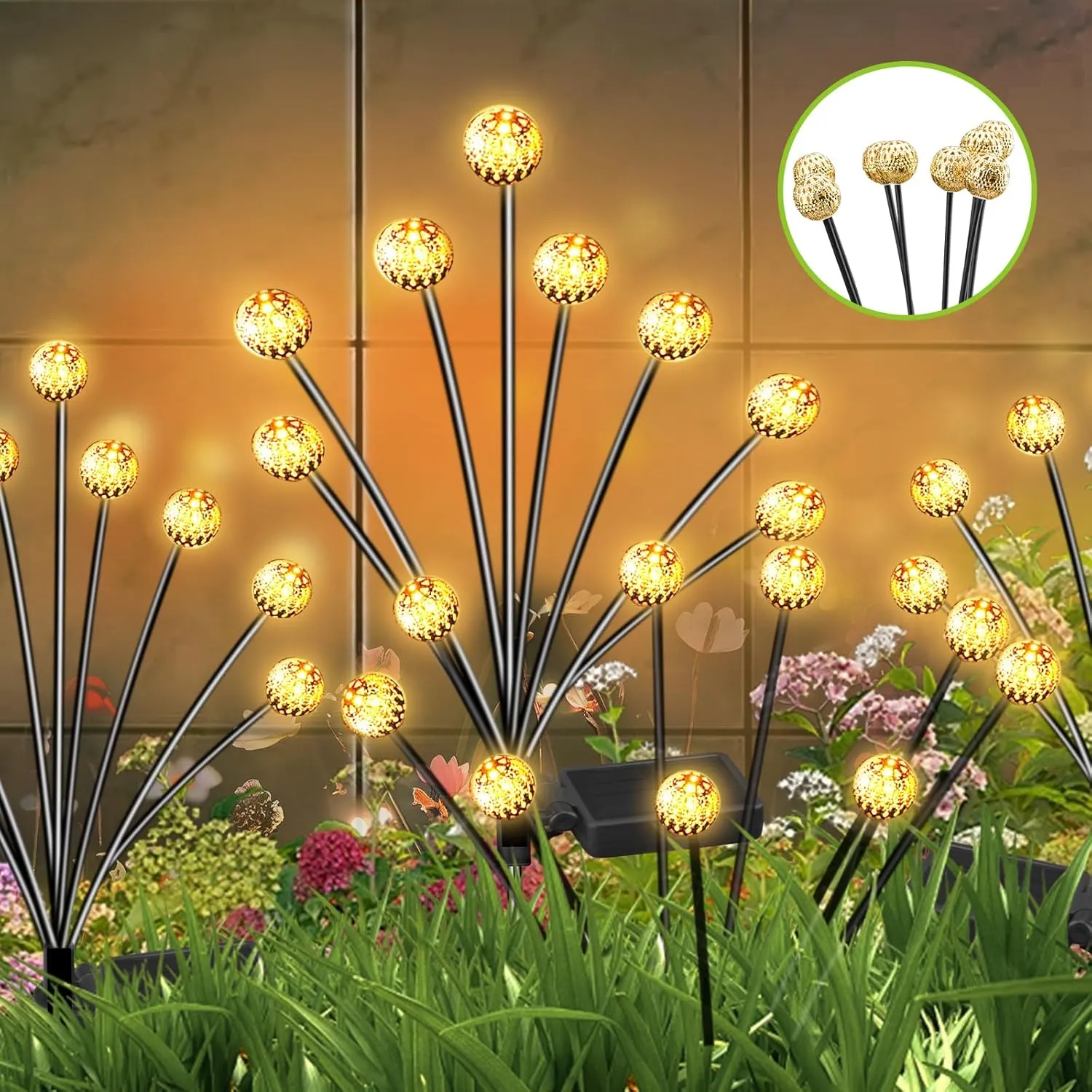 Miady Solar Garden Lights 2-Pack, New Upgraded - Swaying with The Wind, Textured Design Appearance, Self-contained Sound Effects, Waterproof Swaying, Solar Outdoor Plant Light