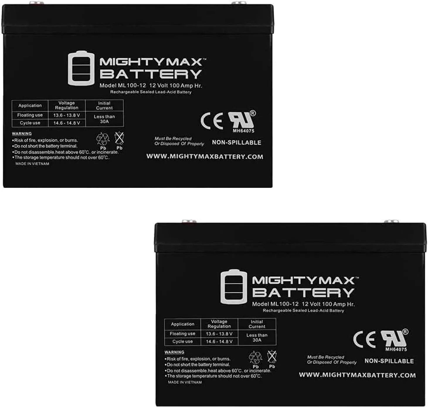 Mighty Max Battery 12V 100Ah SLA Replacement Battery Compatible with Permobil X850 Corpus - 2 Pack