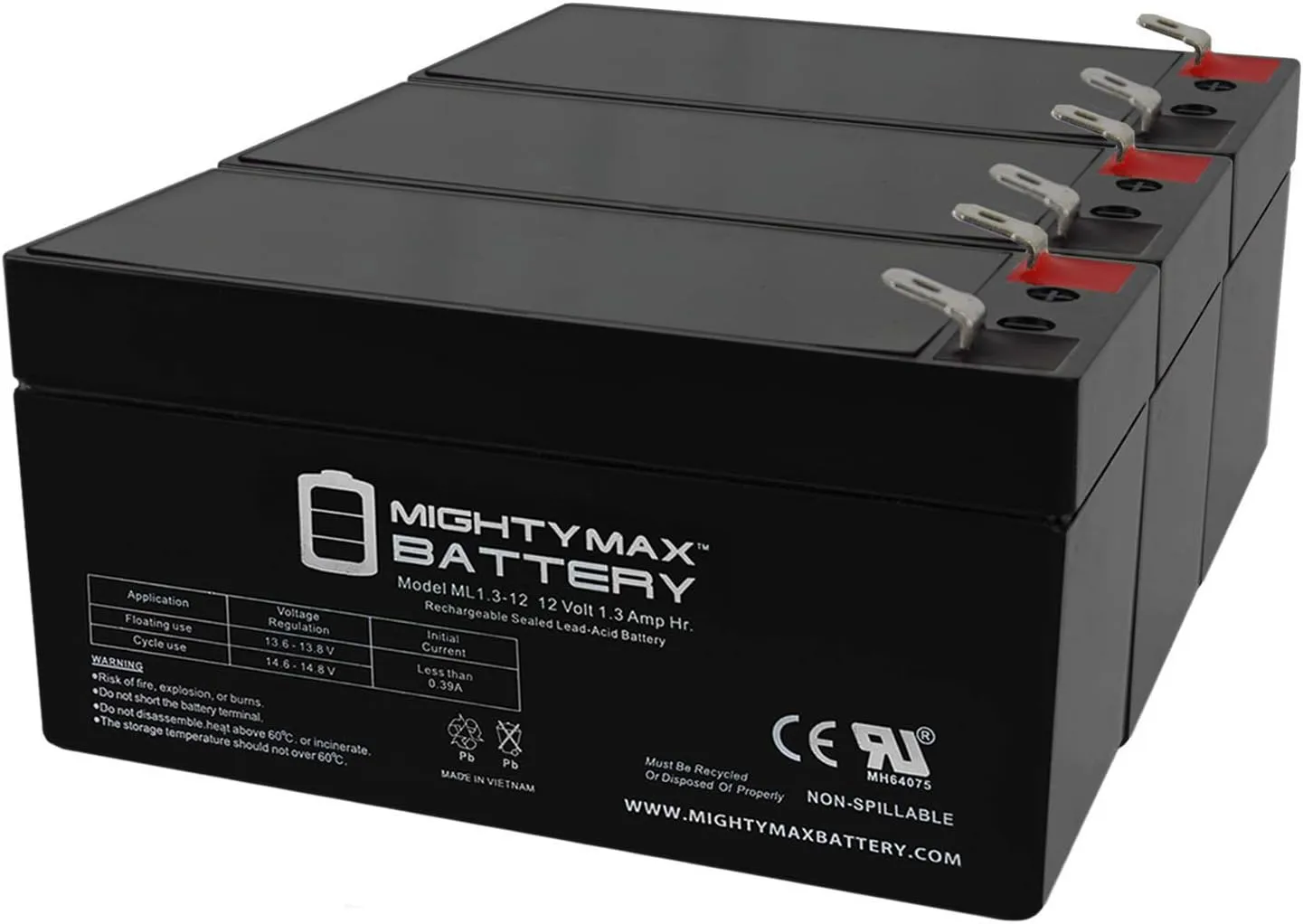 Mighty Max Battery 12V 1.3Ah Replacement Battery for Eagle Picher CF-12V1.3-3 Pack