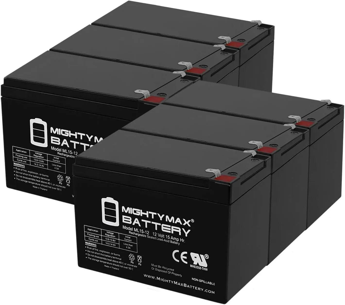 Mighty Max Battery 12V 15AH F2 Battery Replacement for Hoveround Activa Patriot - 6 Pack